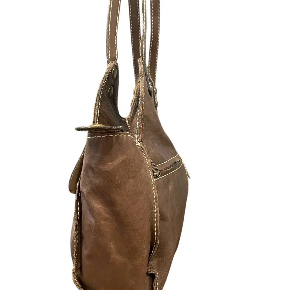 Patricia Nash‎ Brown Leather Purse Hobo Boho Metal Studs Double Handle Casual